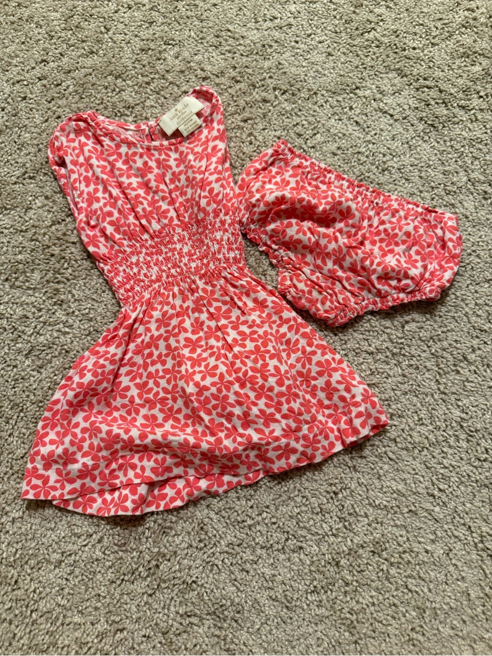 kate spade Pink Floral Smocked Waist Dress with Bloomer Set